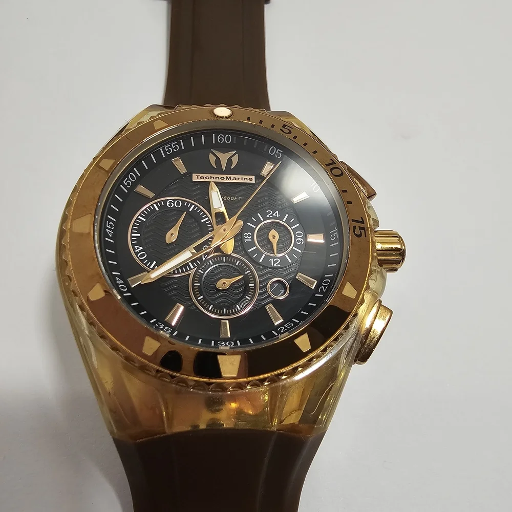 TechnoMarine Cruise Original Star 110044 Gold Tone Chronograph Watch Set - Ex S